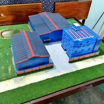Sheds and office block on the base